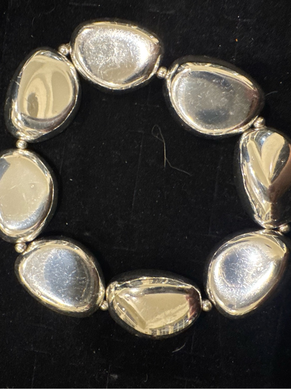 Silver Tone Pebble Nugget Stretch Bracelet Chunky Modern Statement Jewelry
